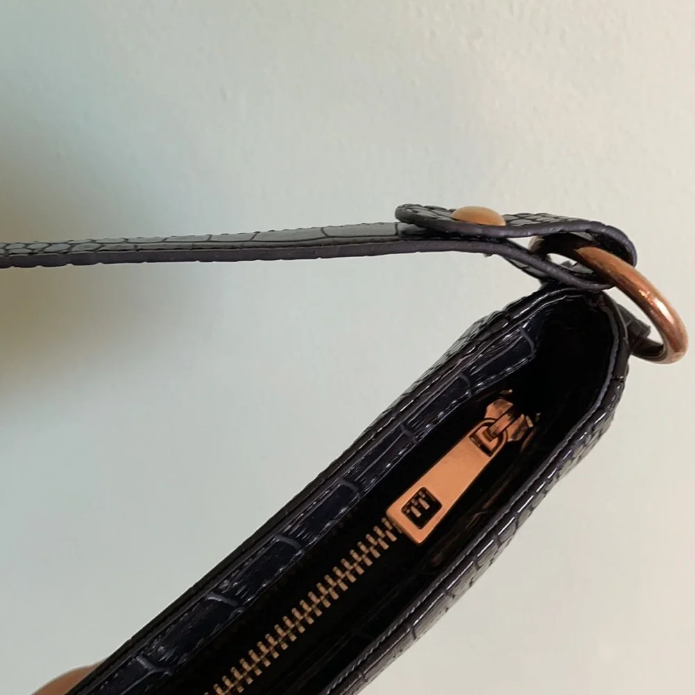 ASOS Black Croc-Embossed Shoulder Bag